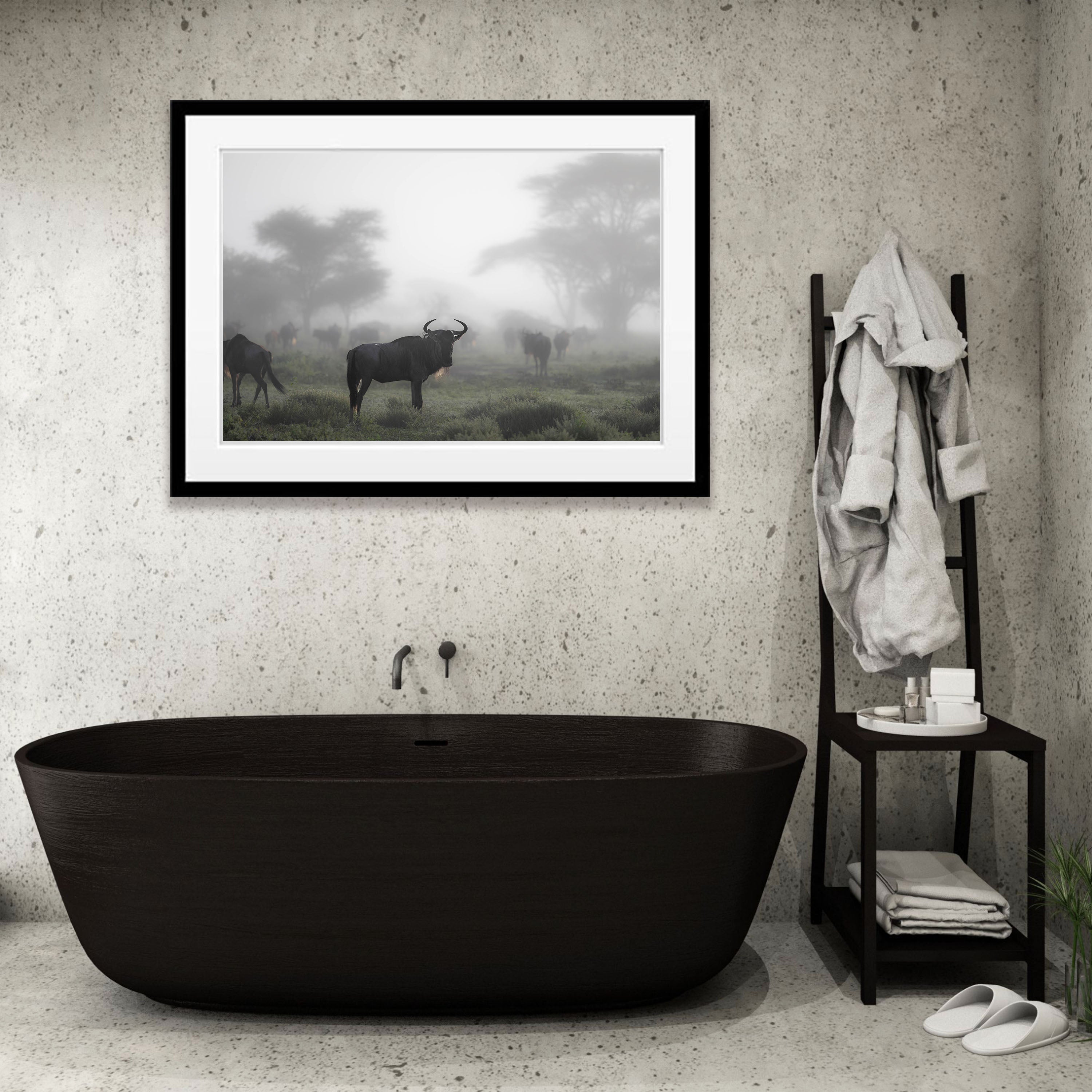Wildebeest in the mist, Tanzania