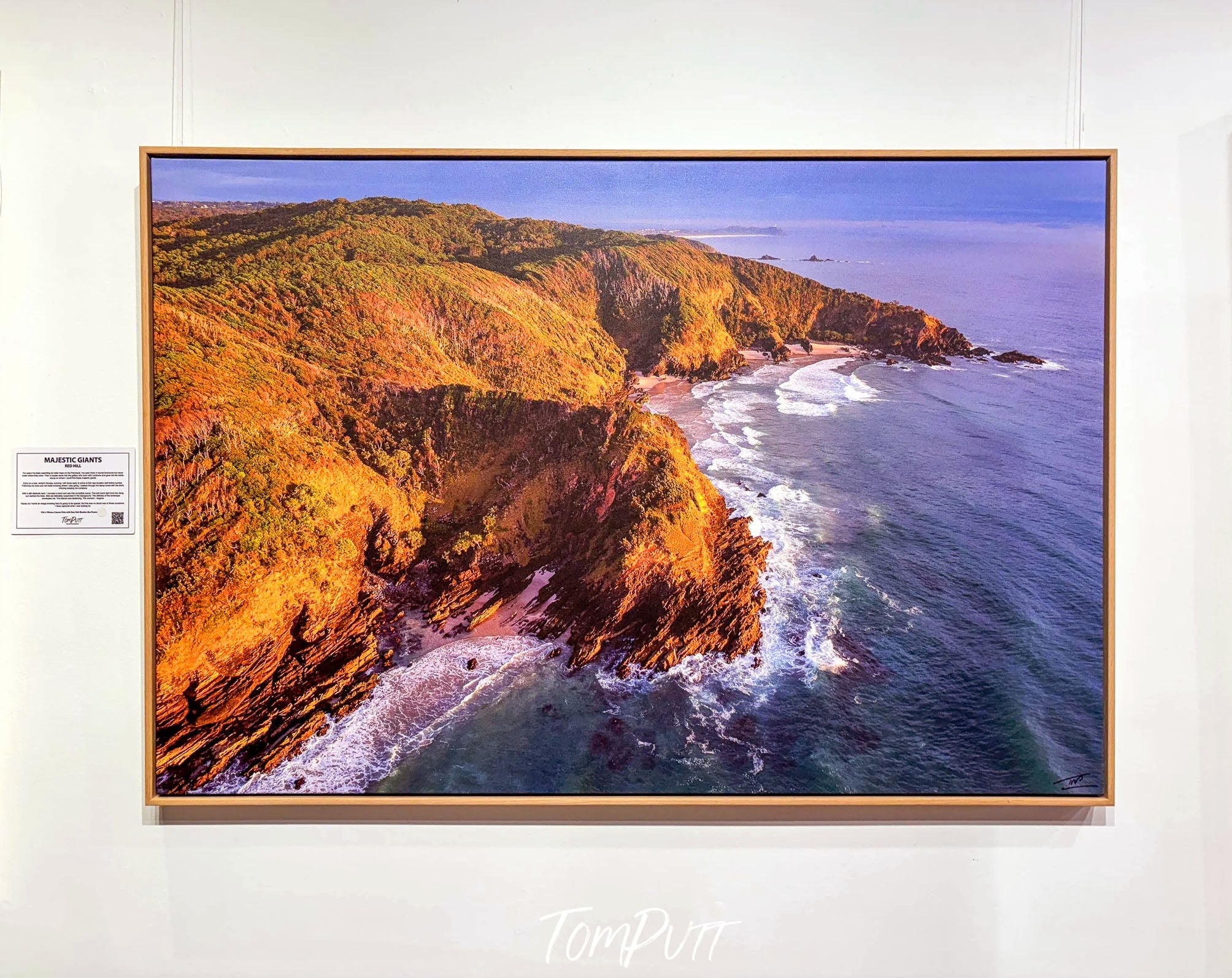 ARTWORK INSTOCK - 'Broken Head from above No.2, Byron Bay, NSW' - 150x100cms Canvas Framed Print in Raw Oak