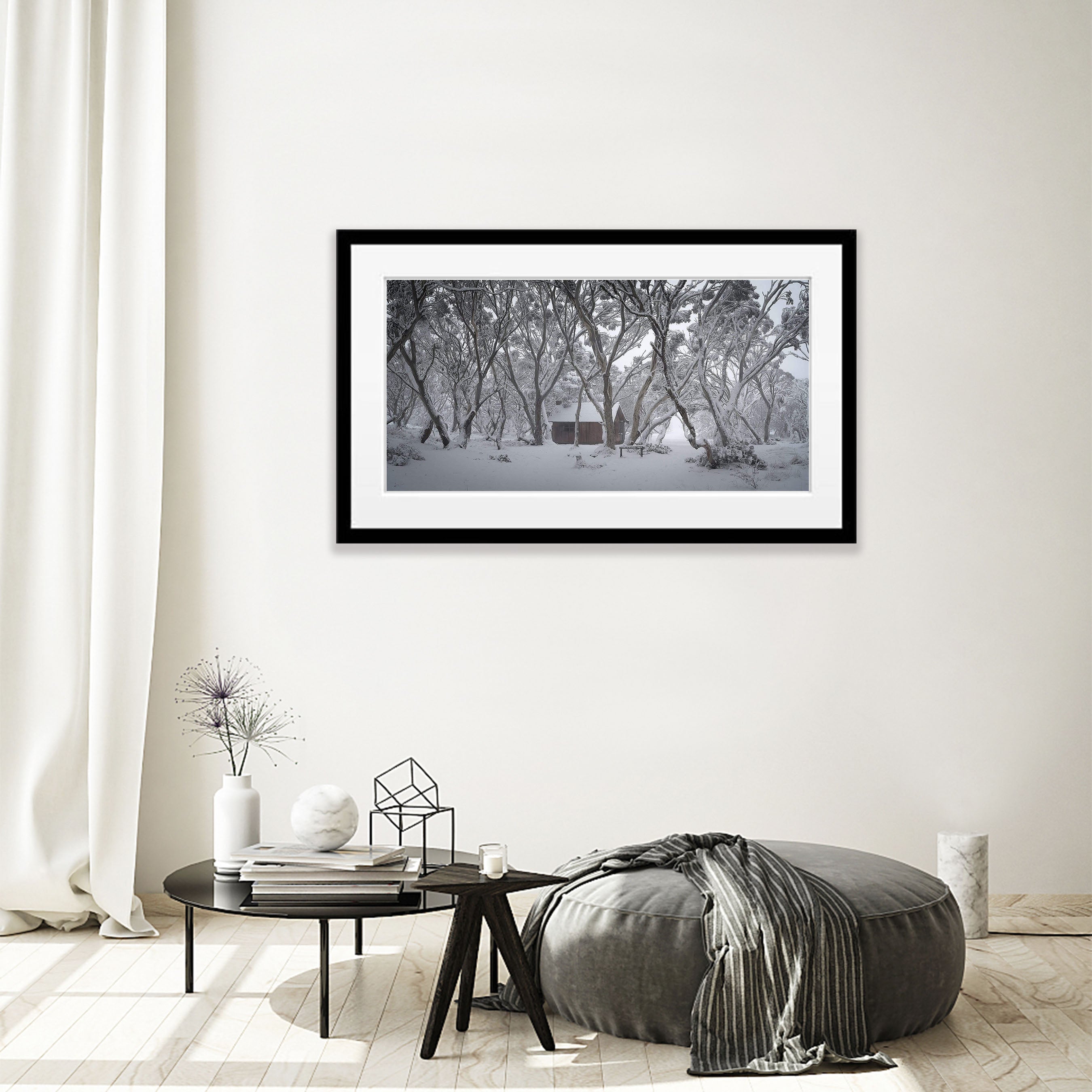 ARTWORK INSTOCK - JB Hut, Dinner Plain, Victorian High Country - 150 x 75cms Canvas Raw Oak Print