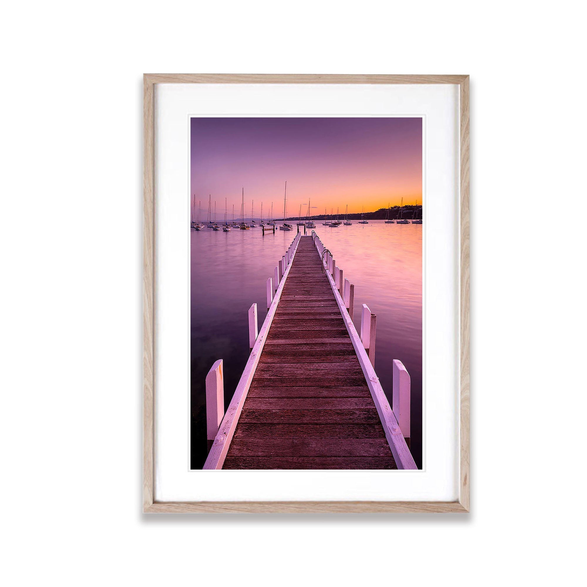 ARTWORK INSTOCK - Scarlet Sunrise, Mornington 150 x 100cms Canvas Raw Oak Frame