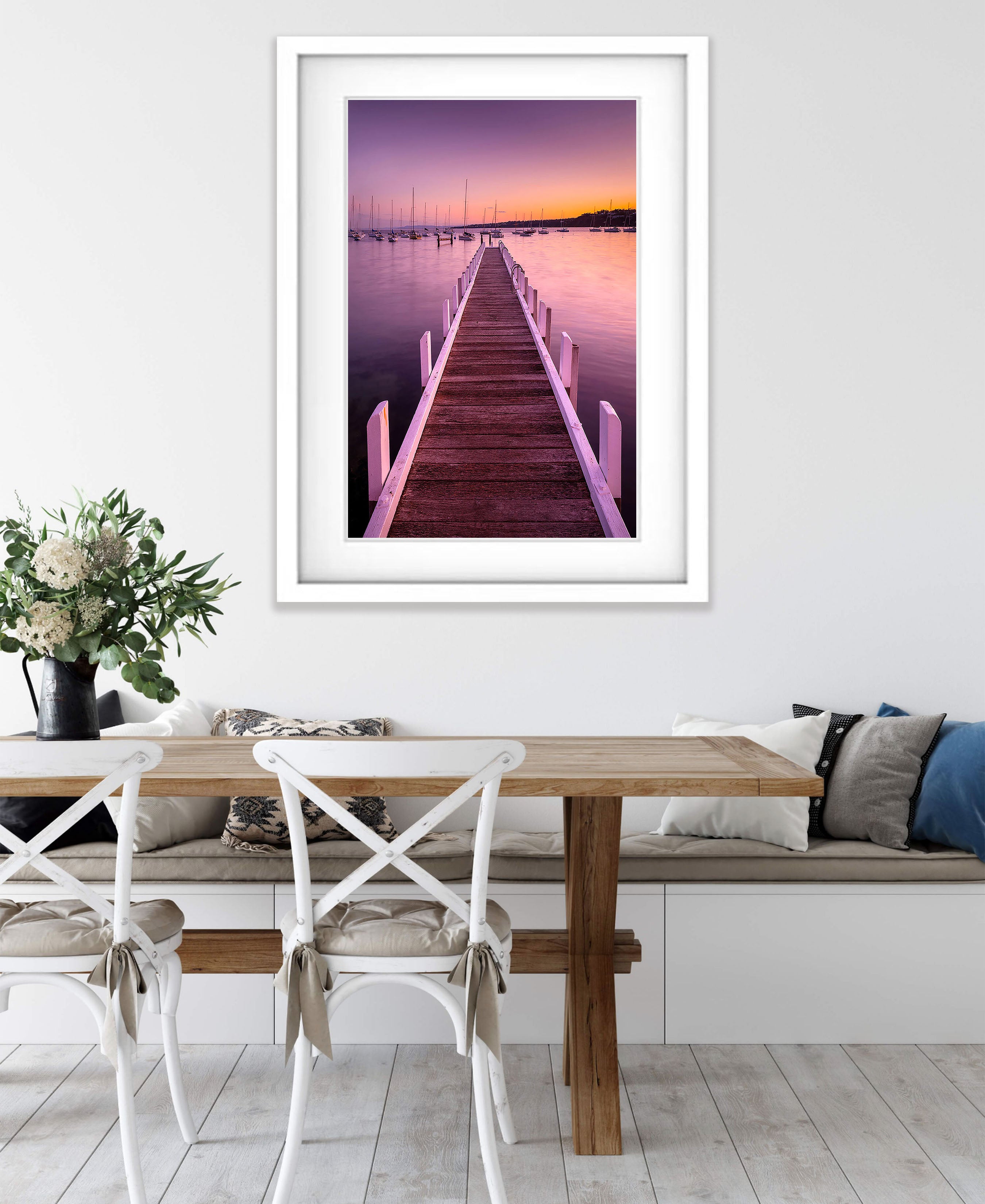 ARTWORK INSTOCK - Scarlet Sunrise, Mornington 150 x 100cms Canvas Raw Oak Frame