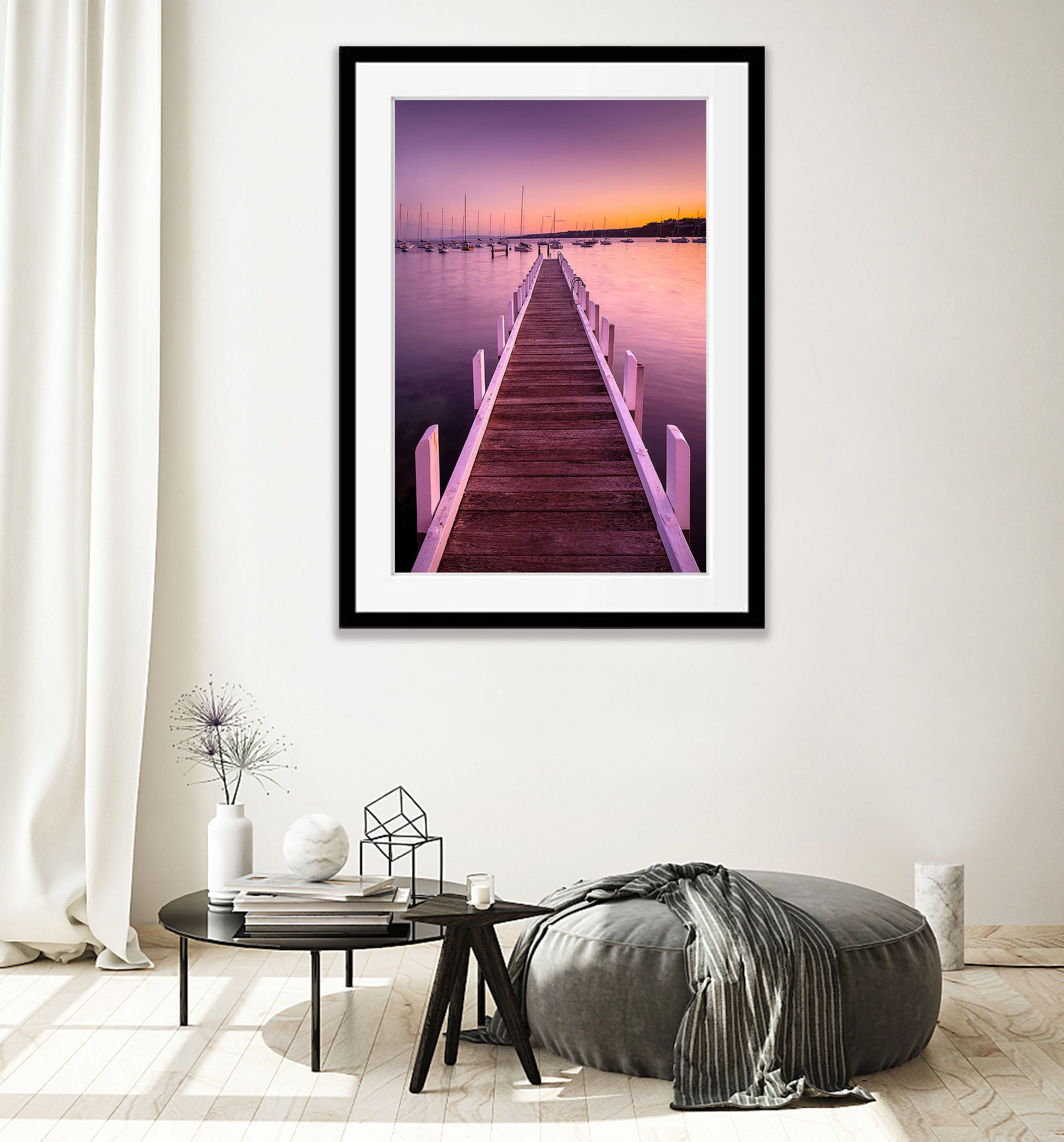 ARTWORK INSTOCK - Scarlet Sunrise, Mornington 150 x 100cms Canvas Raw Oak Frame