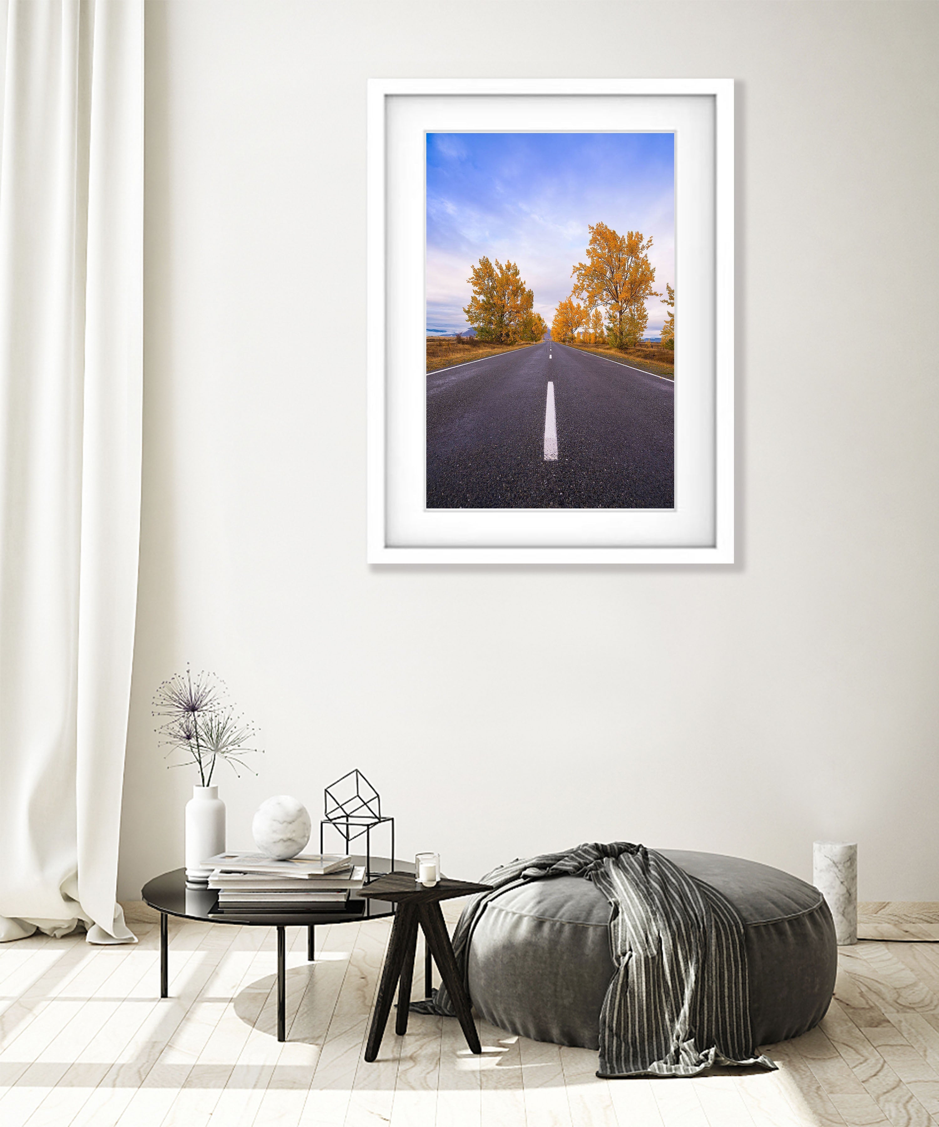 Autumn Trees line the road, South Island, New Zealand