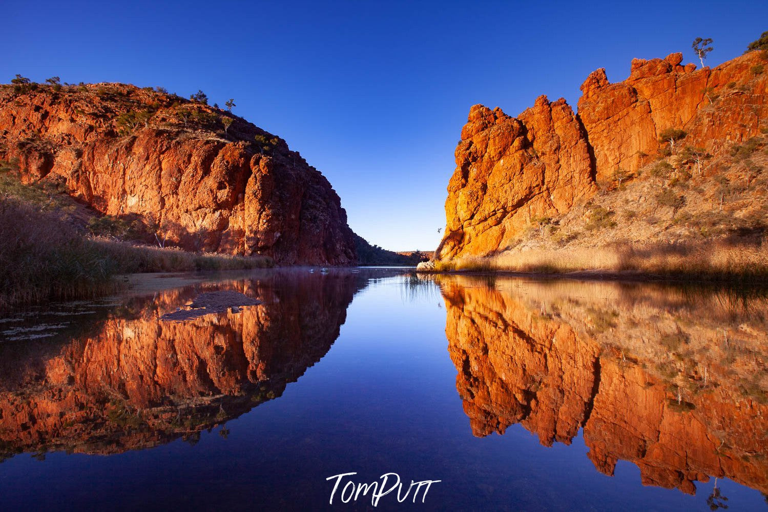 Reflection of two giant mountains in the lake, Glen Helen Gorge reflection, West MacDonnell Ranges - Northern Territory
