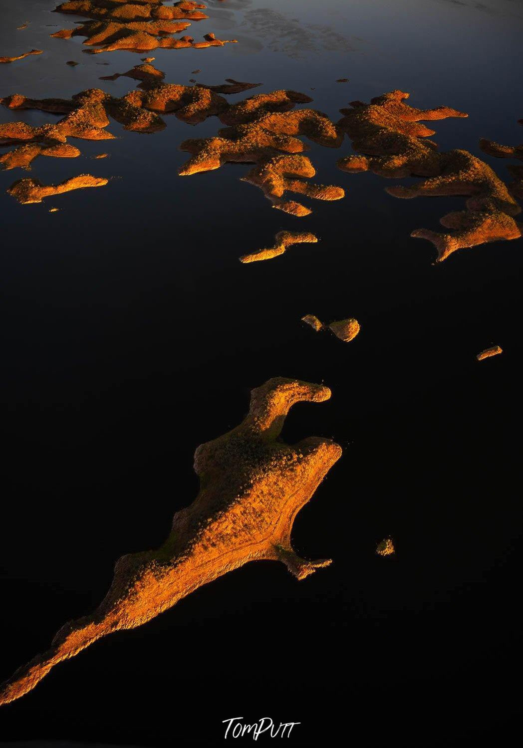 Many giant mounds of sand on the ocean surface, Lake Argyle #10 - The Kimberley