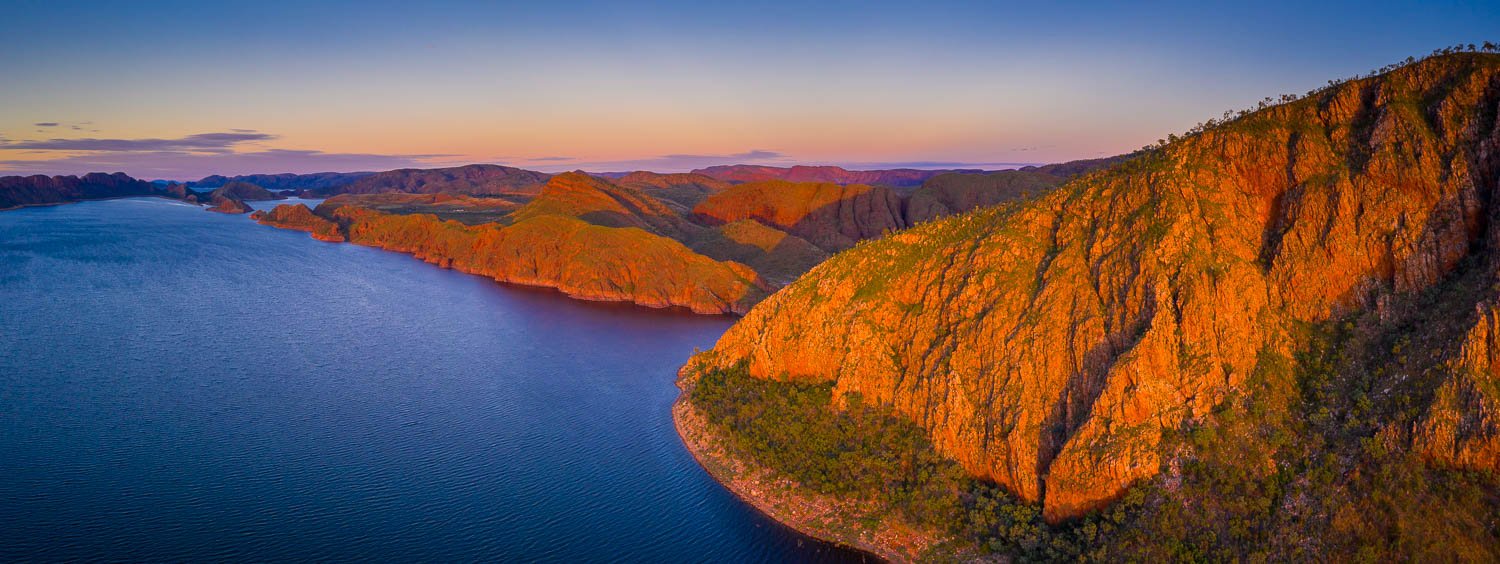 Giant mountain walls with the shiny effect of sunlight, and a sea after the mountains, Lake Argyle #16 - The Kimberley