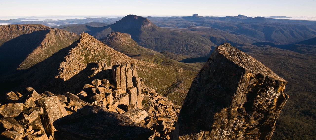 A large series of mountains with some grounded greenery, Cradle Mountain #10, Tasmania