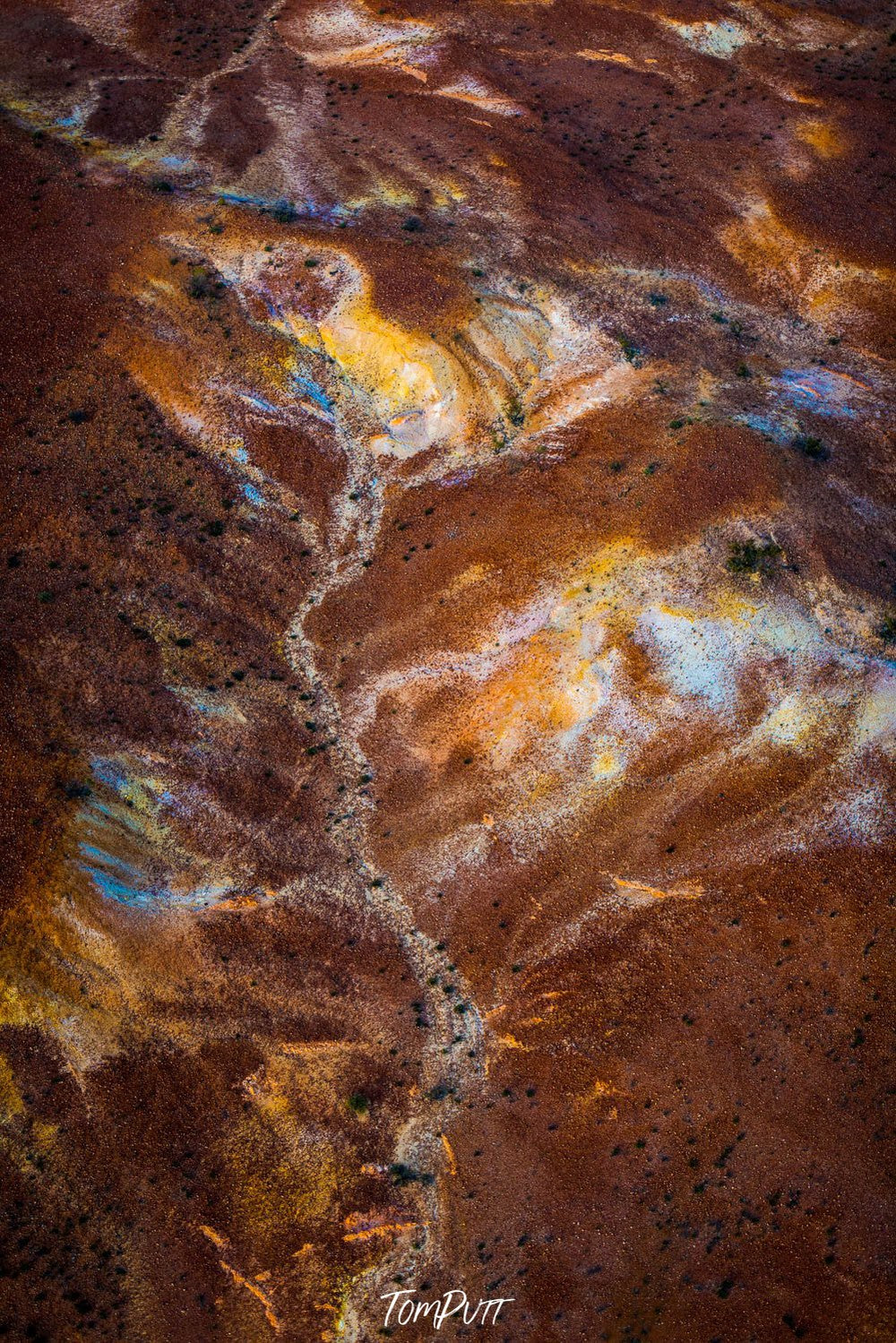 Aerial view of brown mountains with golden shades, Painted Hills #10