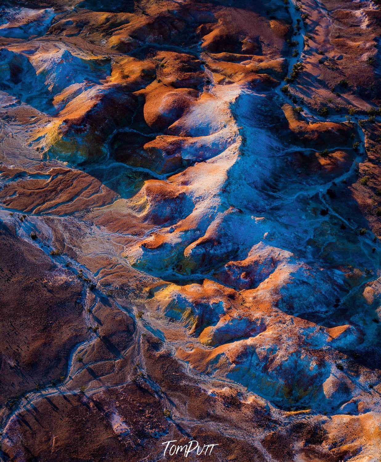 Aerial view of a painted map texture on a desert-like surface, Painted Hills #20