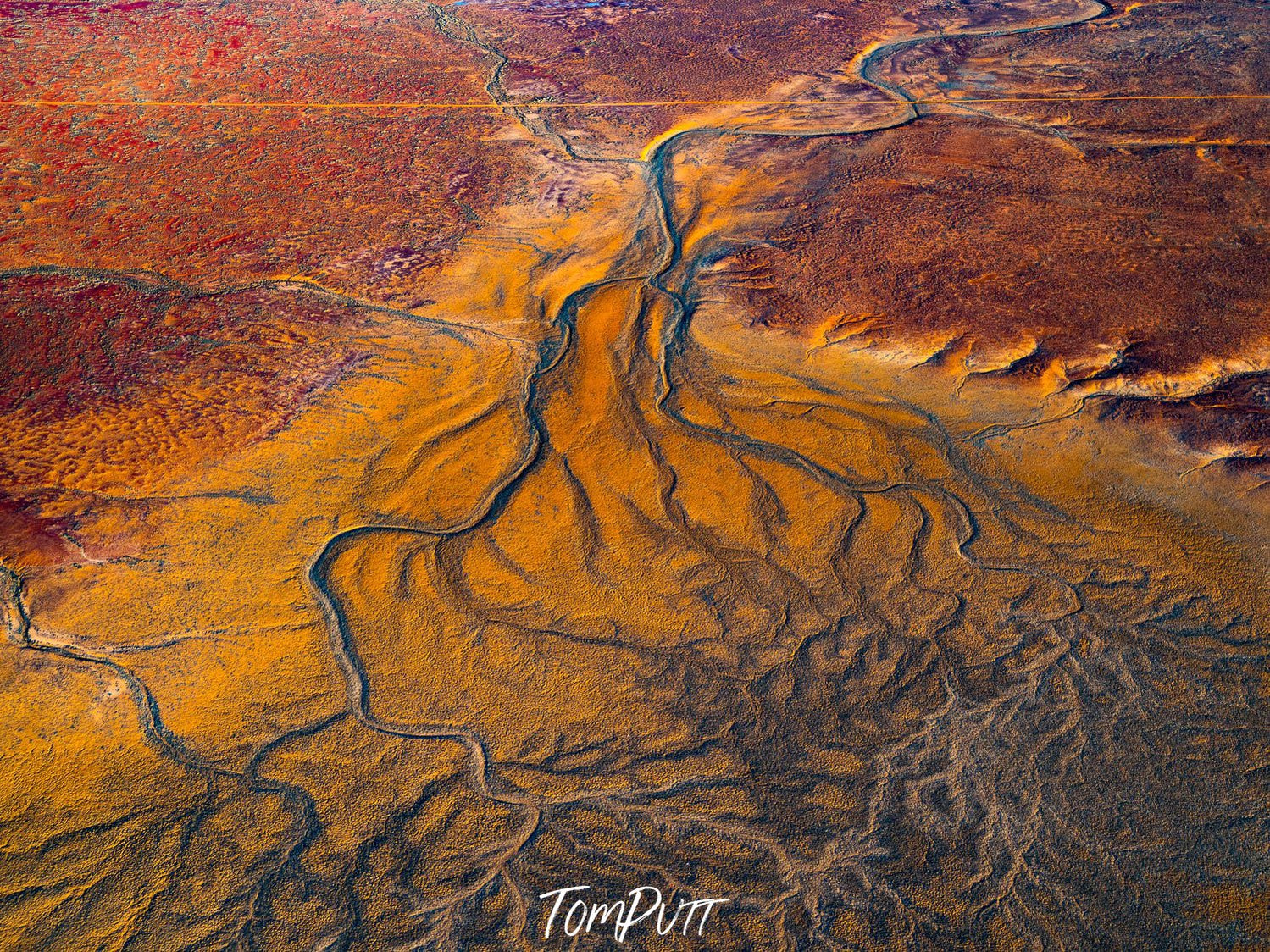Aerial view of massive leaf-like texture on the desert-like like surface, Painted Hills #31