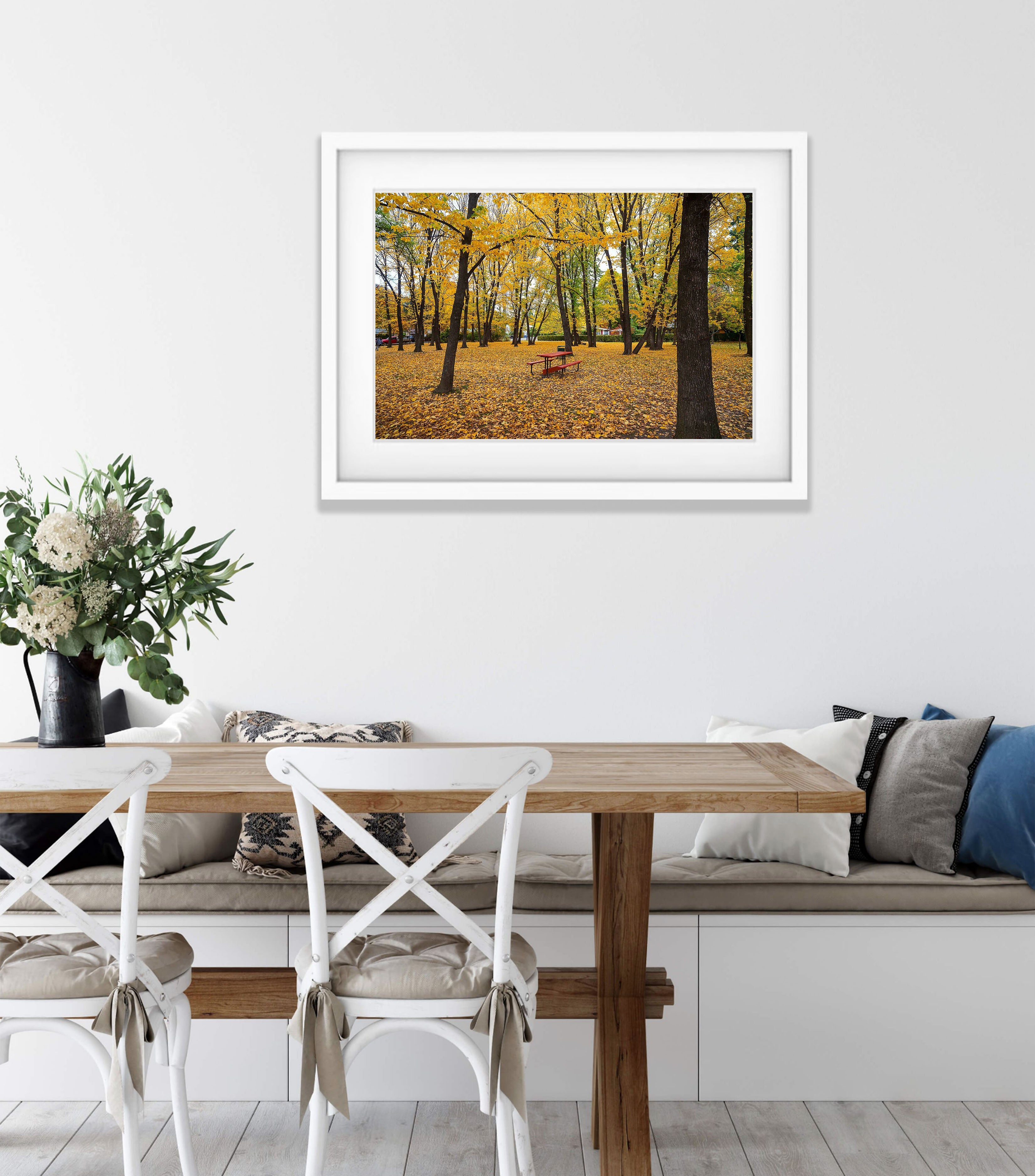 Picnic Table amongst Autumn Trees, Arrowtown, New Zealand