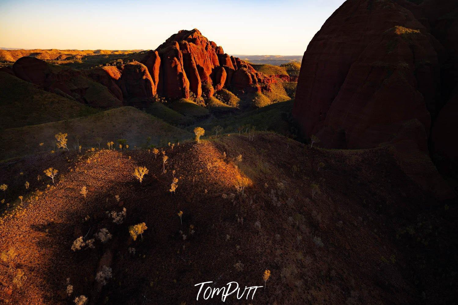 A long mountain walls from away partially under shadows, Ragged Range #4, The Kimberley, Western Australia