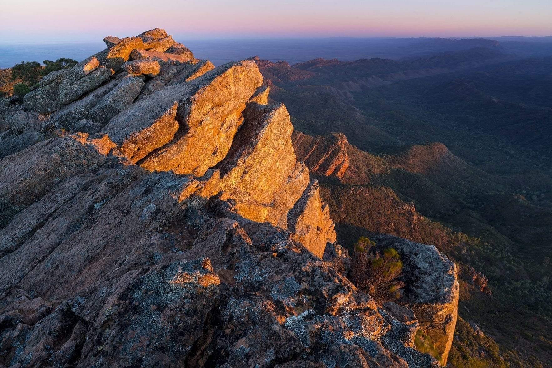 Giant high mountain peaks with partially hitting sunlight, St Mary's Peak - Flinders Ranges SA
