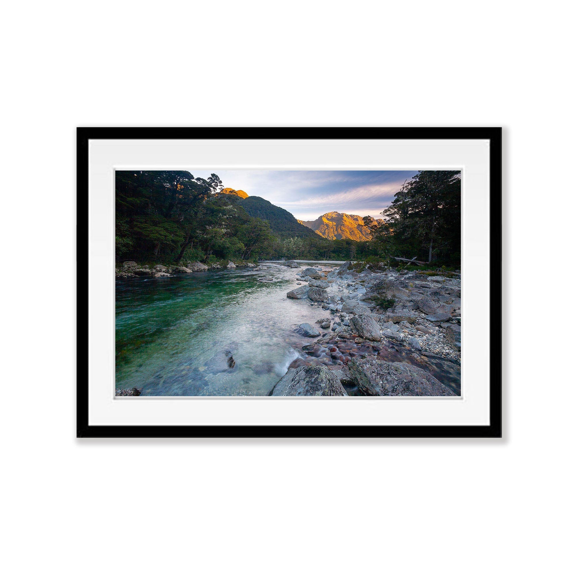 The Clinton River and Earl Mountains at sunset, Milford Track - New Zealand