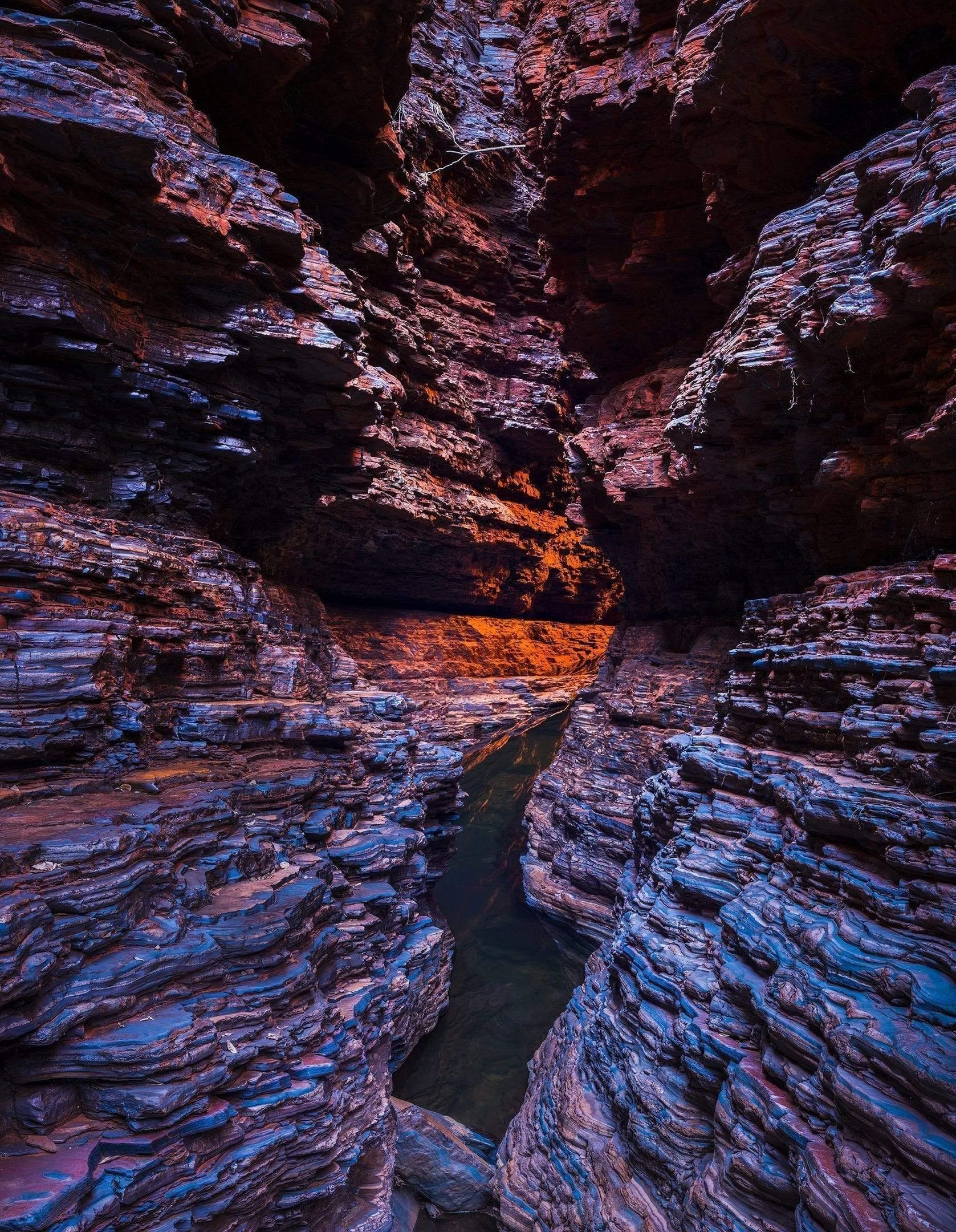 Dark walls of a long stony mountain, Weano Pool - Karijini, The Pilbara