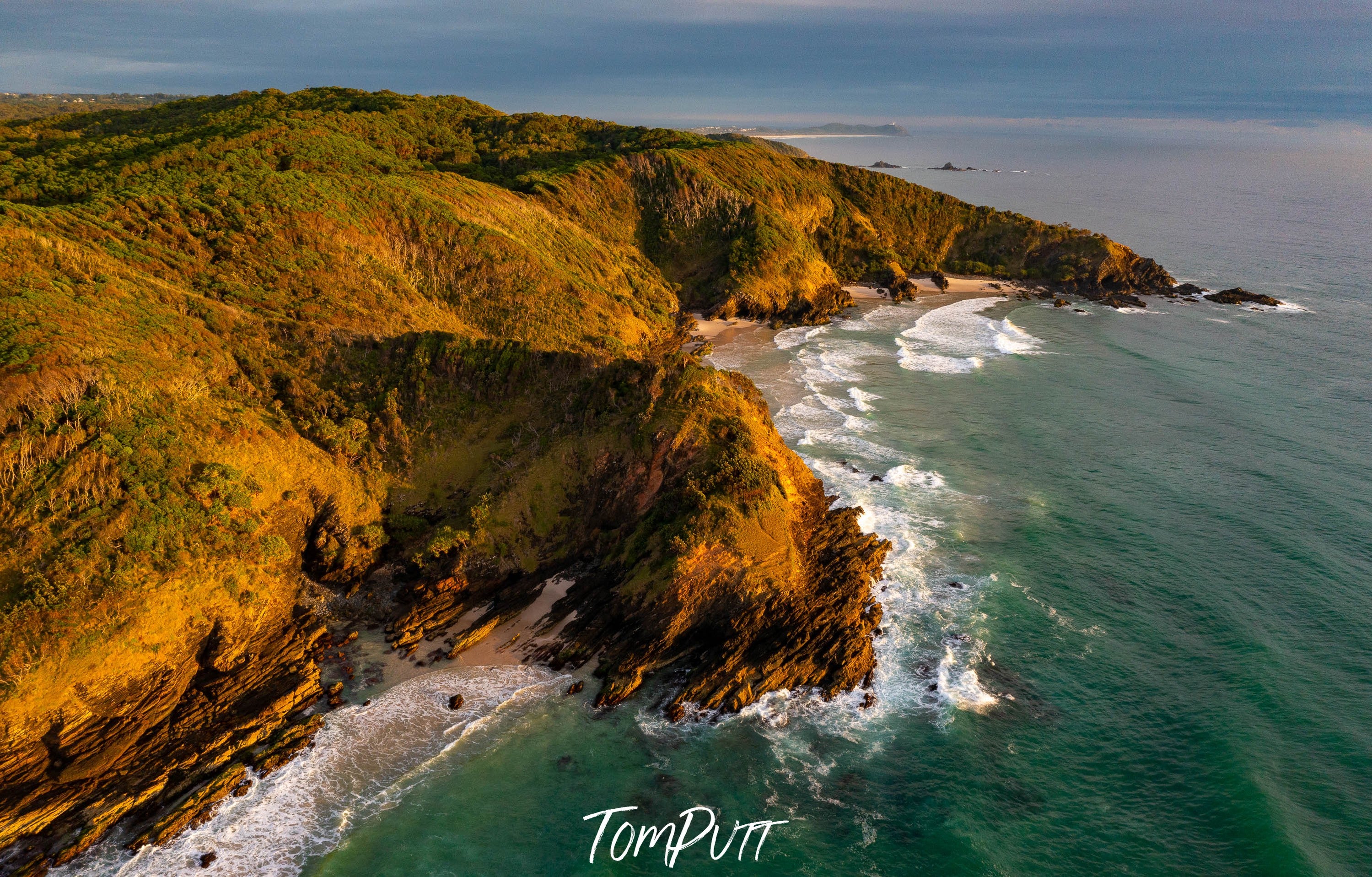 ARTWORK INSTOCK - 'Broken Head from above No.2, Byron Bay, NSW' - 150x100cms Canvas Framed Print in Raw Oak