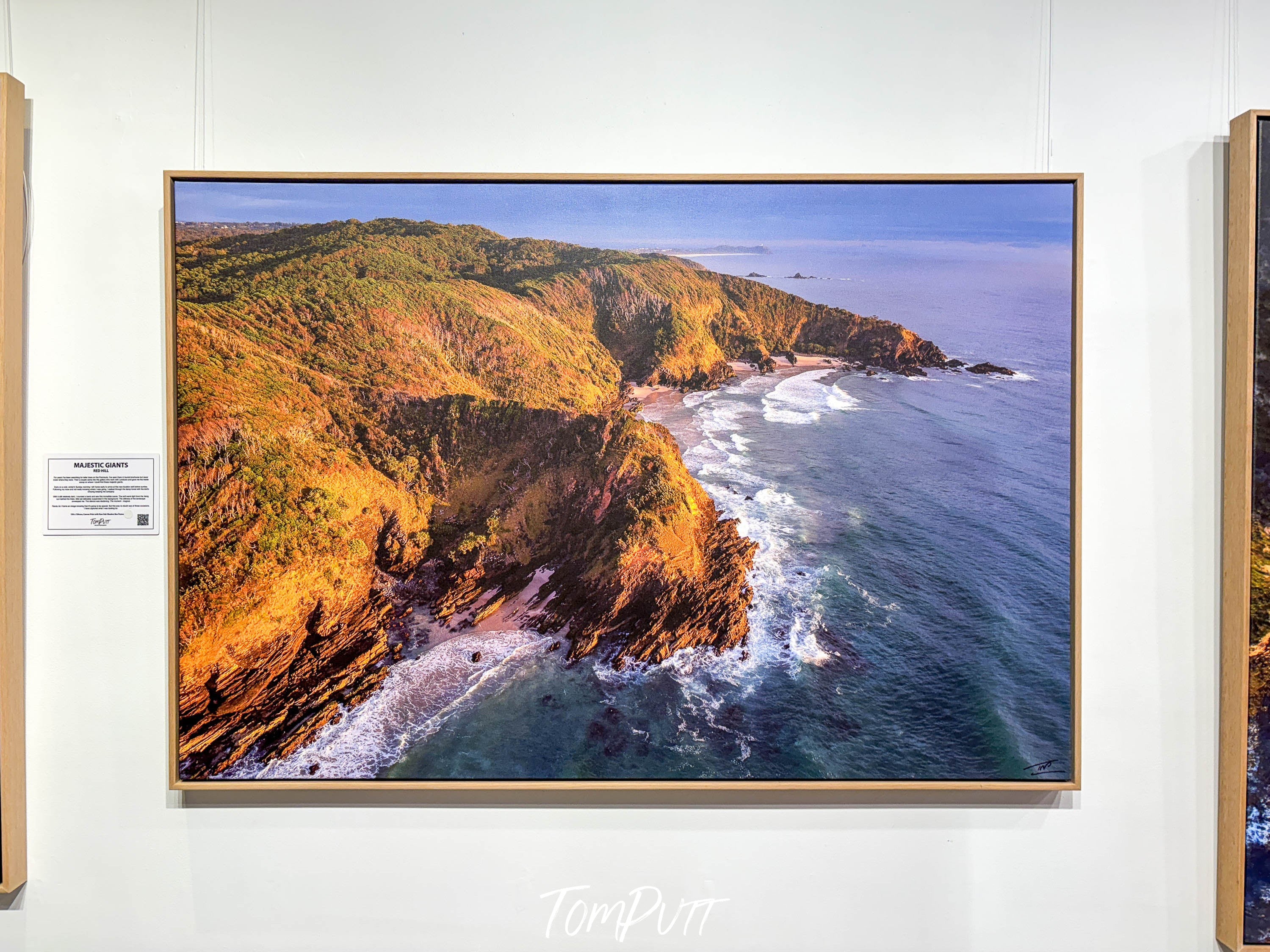 ARTWORK INSTOCK - 'Broken Head from above No.2, Byron Bay, NSW' - 150x100cms Canvas Framed Print in Raw Oak