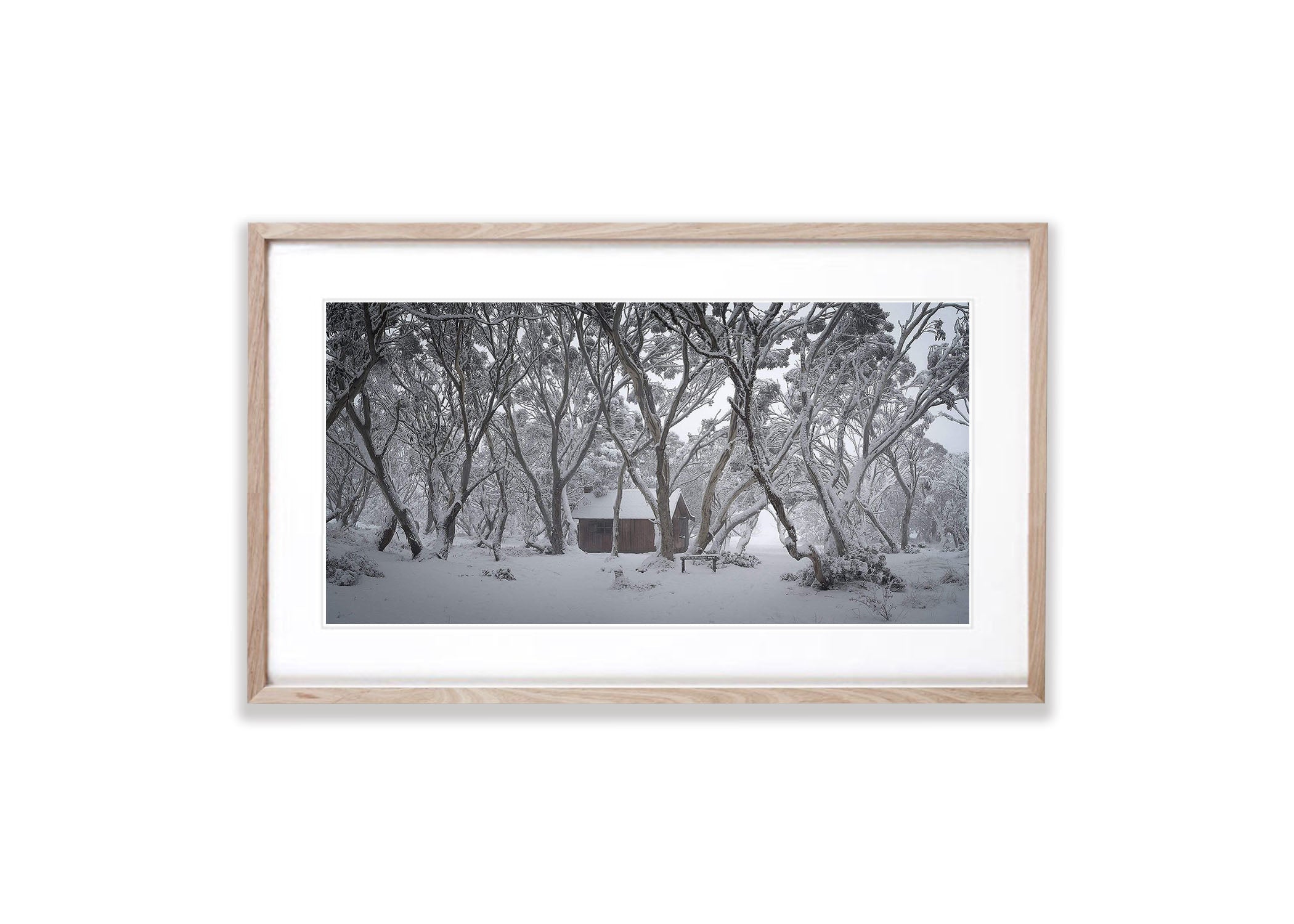 ARTWORK INSTOCK - JB Hut, Dinner Plain, Victorian High Country - 150 x 75cms Canvas Raw Oak Print