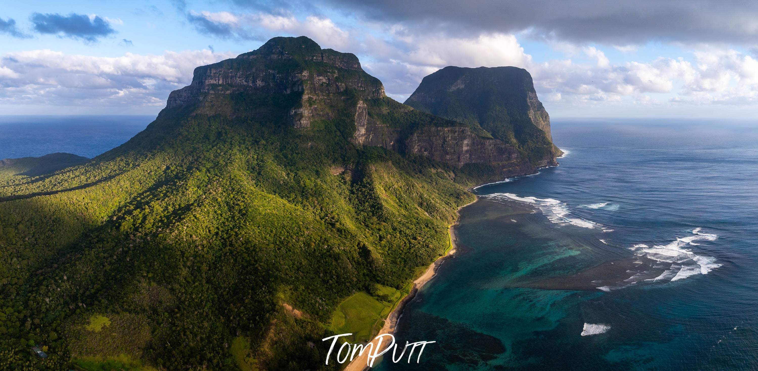 Mt Lidgbird & Mt Gower at sunset panorama, Lord Howe Island