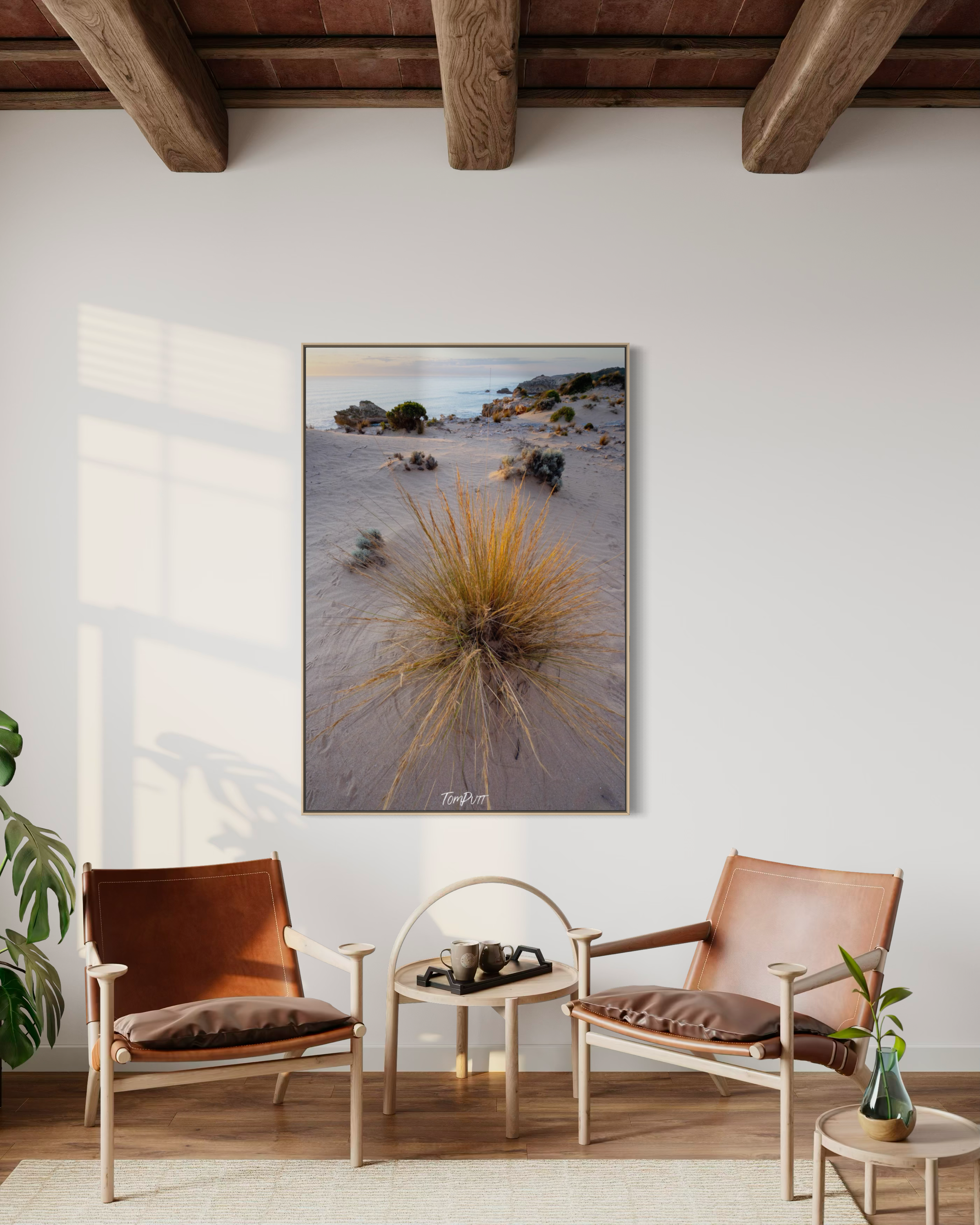 ARTWORK INSTOCK - Coastal Burst, Sorrento 200 x 132cms Canvas Raw Oak Frame