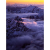 Giant Mountains peak covered with dense snow into the clouds, Alpine Glow - New Zealand