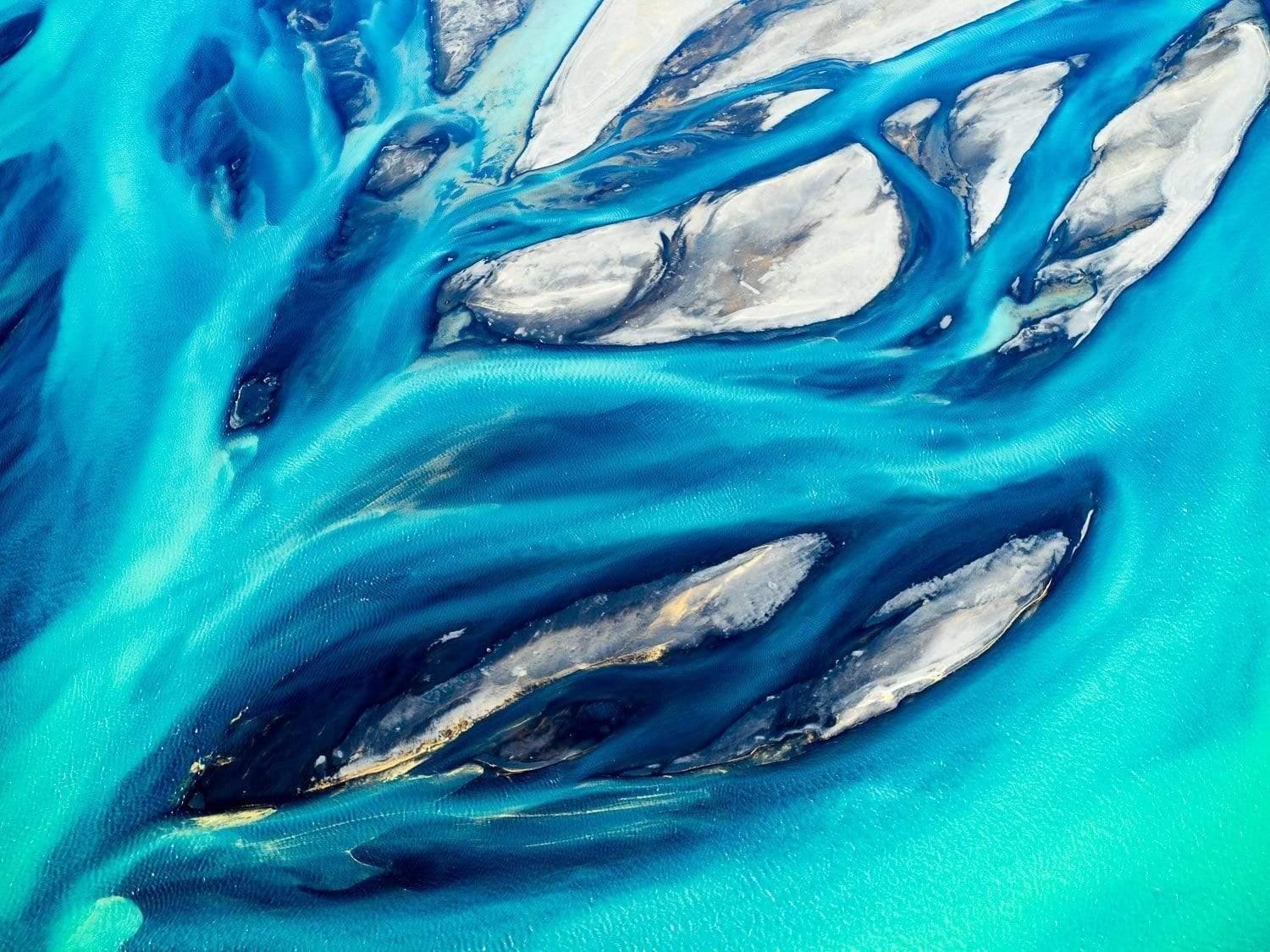 Aqua water artwork depicting a steady flow of waves of blue water, Aqua waters Iceland Art