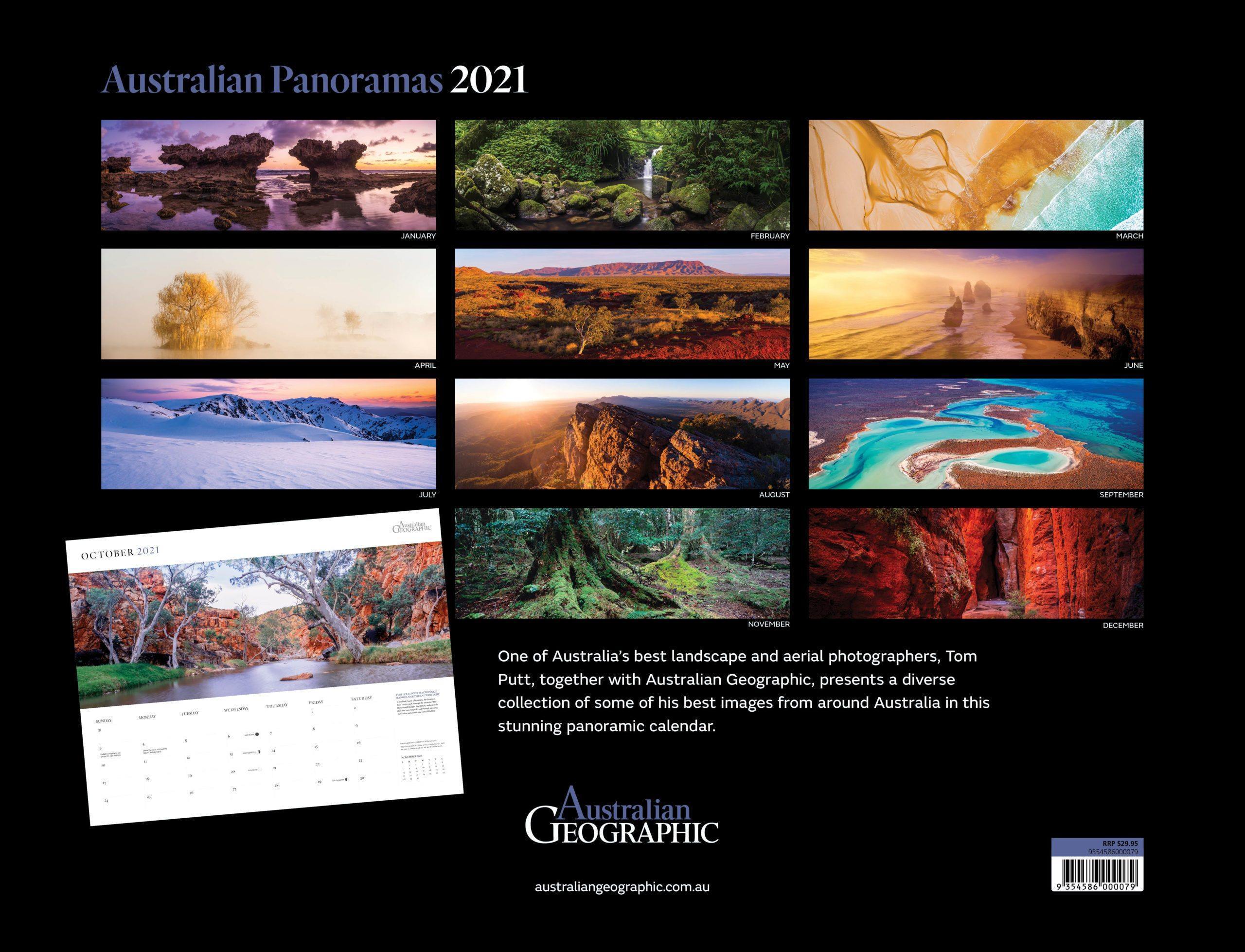 Different pieces of the series of Australian Geographic Panoramas Calendar 2021