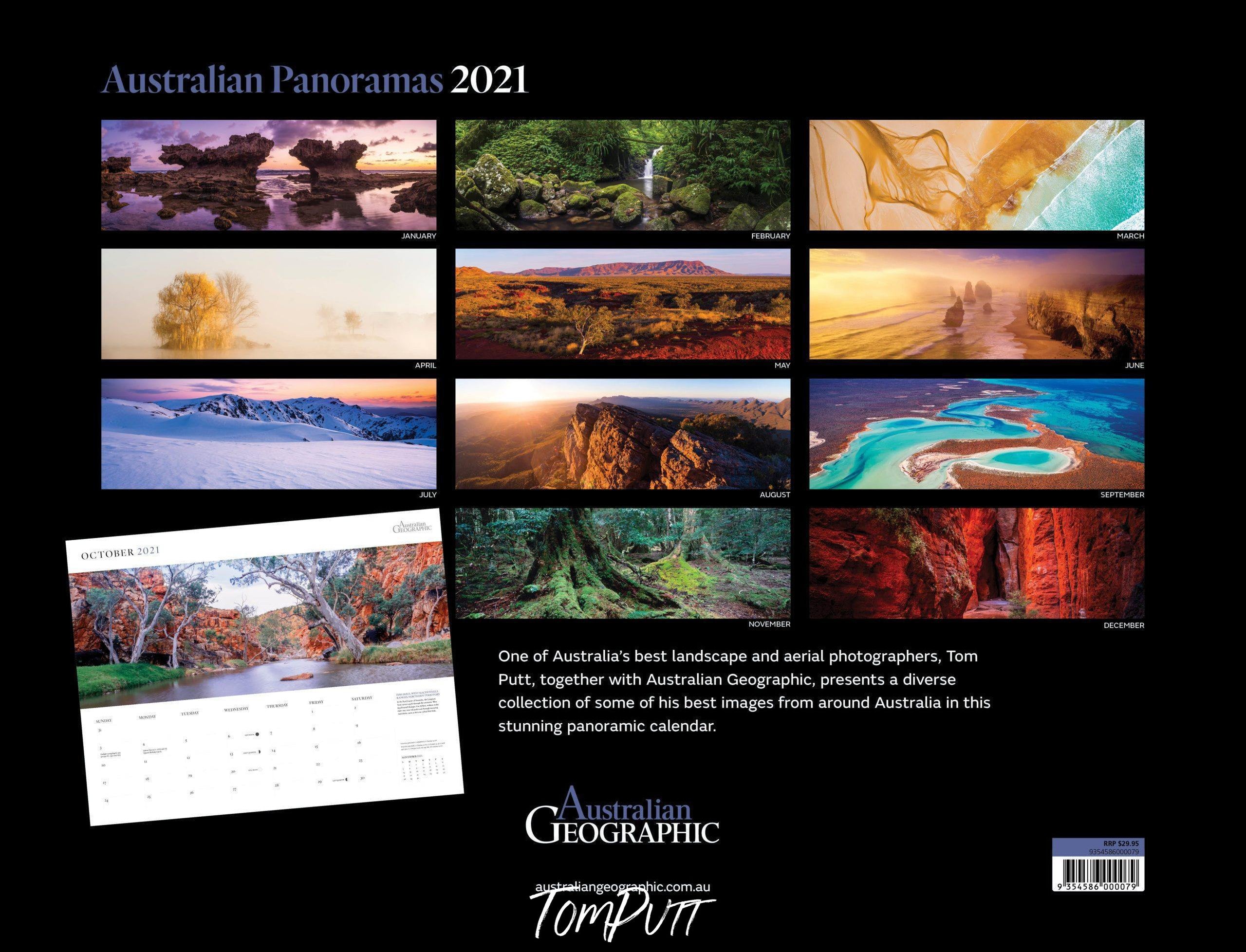 Different pieces of the series of Australian Geographic Panoramas Calendar 2021