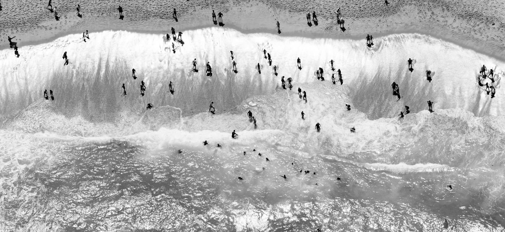 A long shot retro view of beach surfing, Groups of people are surfing, Back beach Time - Mornington Peninsula   