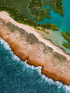 Aerial view of the sea with fully covered with countless trees over, and a land area in the middle way, Broome #48