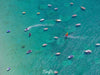 A beautiful deep-sea-green color ocean with a group of floating boats, Catamaran - Mornington Peninsula
