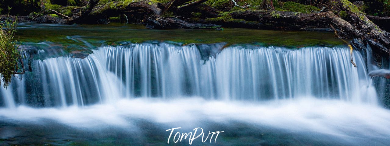 A large waterfall, and a forest view in the background, Cradle Mountain #24, Tasmania