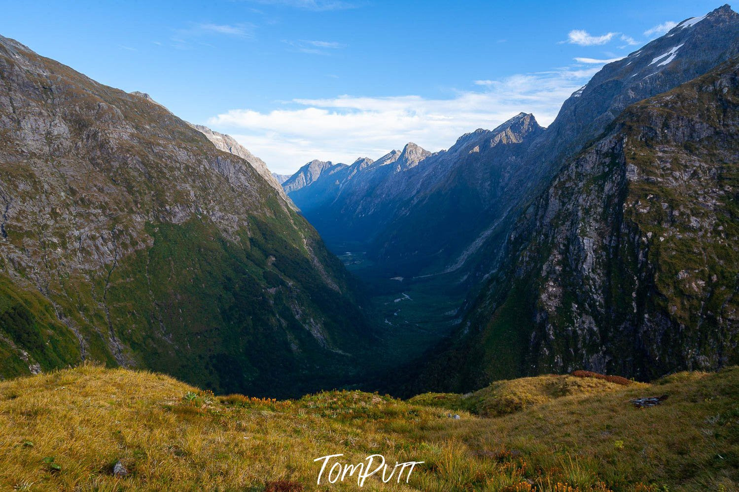 A High and beautiful sequence of green mountains fully covered with grass and bushes, Clinton Valley, Milford Track - New Zealand