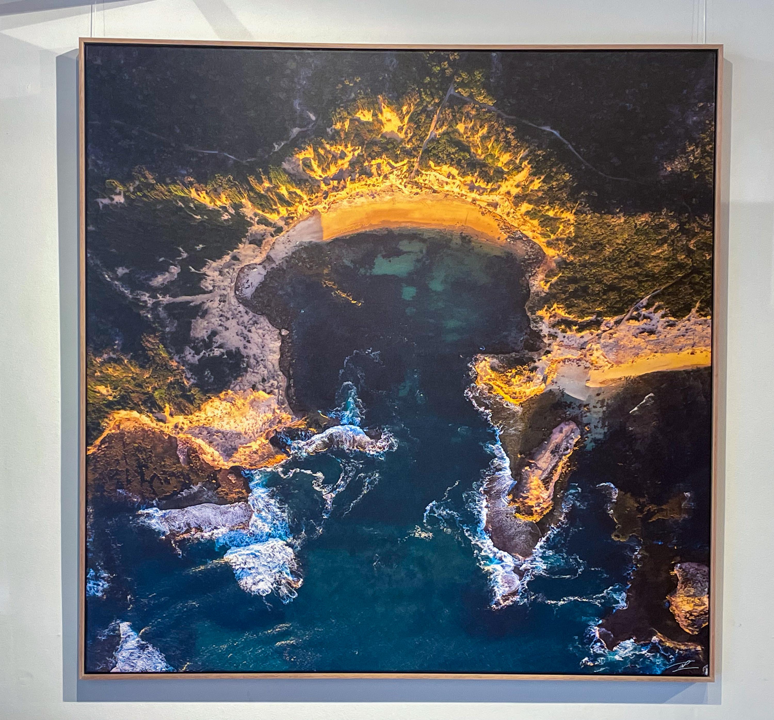 ARTWORK INSTOCK -  Diamond Bay from above - 150 x 150cms Canvas Framed Print Raw Oak