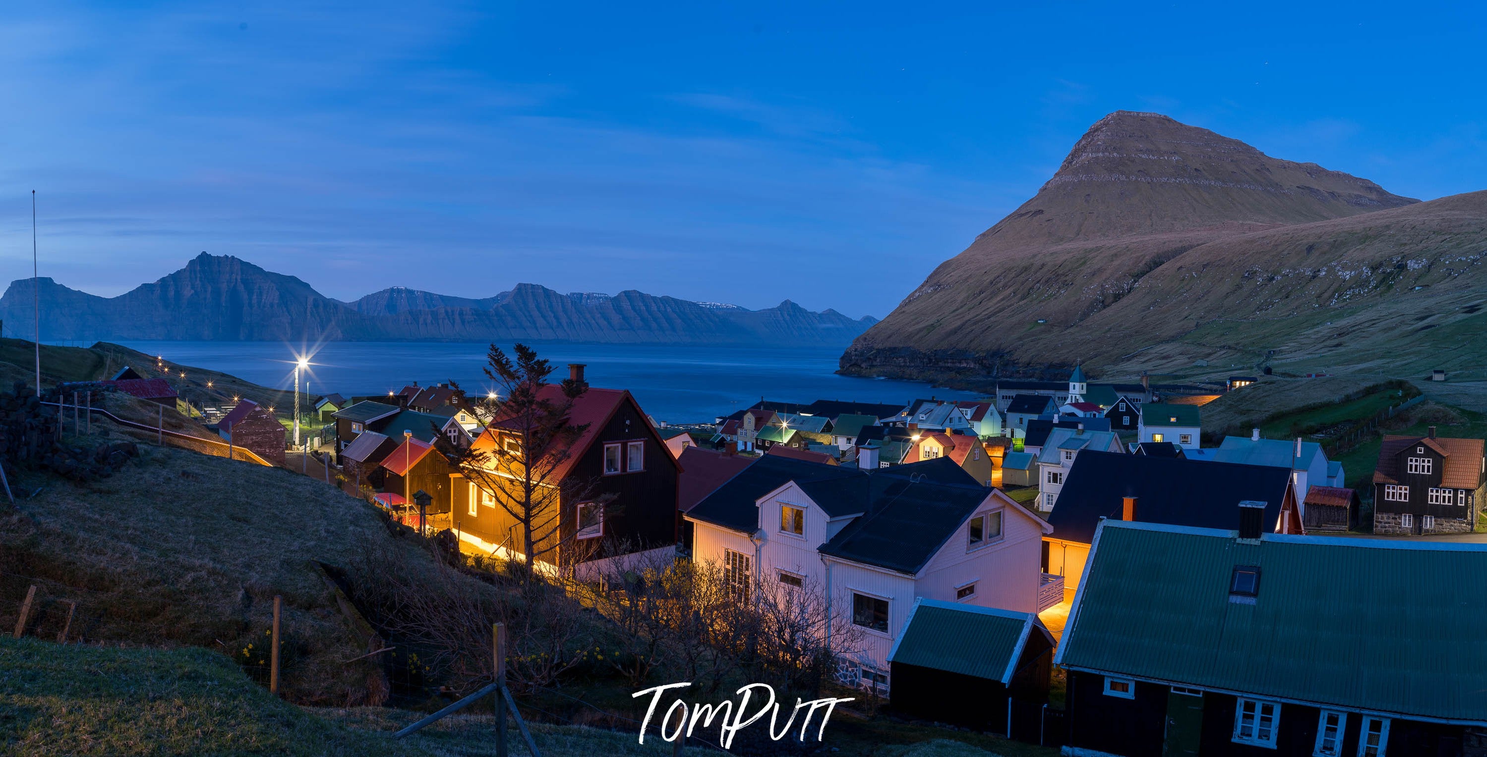 Gjogv township at night, Faroe Islands