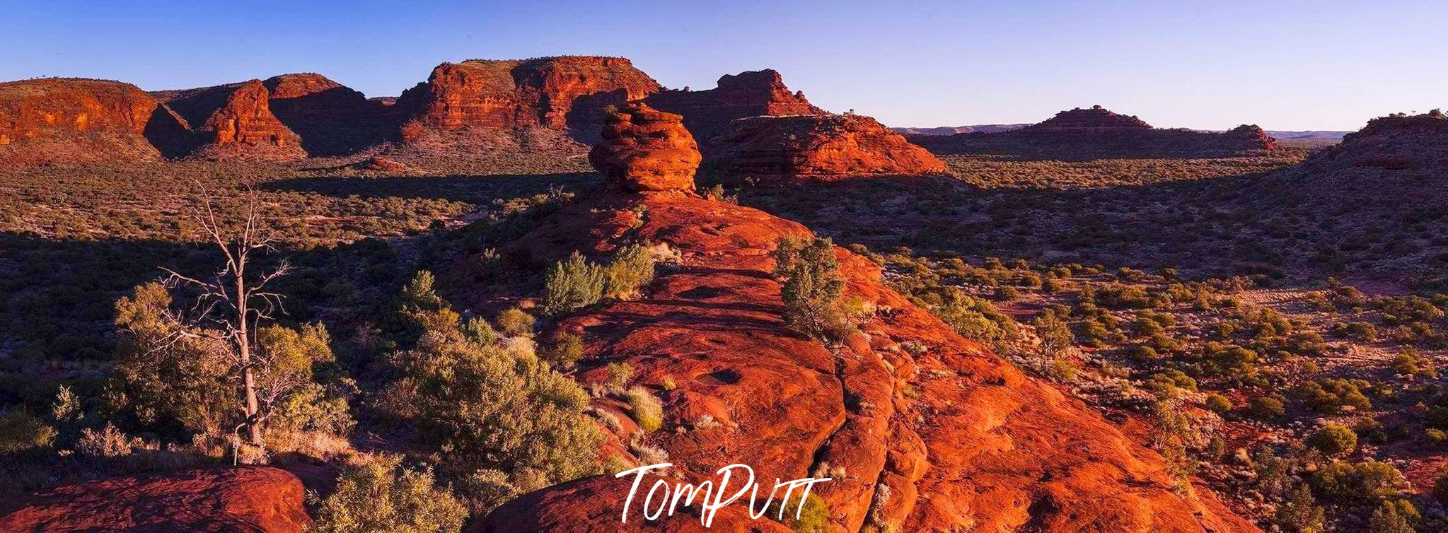 A long desert-like area with reddish mountain walls everywhere, Finke Gorge - Red Centre, NT