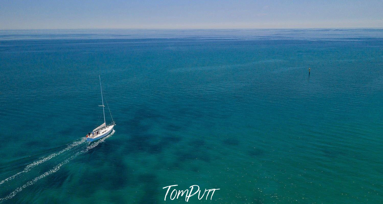 Aerial view of an ocean with only one ship, Freedom - Mornington Peninsula VIC