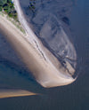 A large and dark sand area with a shiny thick curvy line of sand, some trees in the corner, French Island Aerial #4 - Western Port Bay
