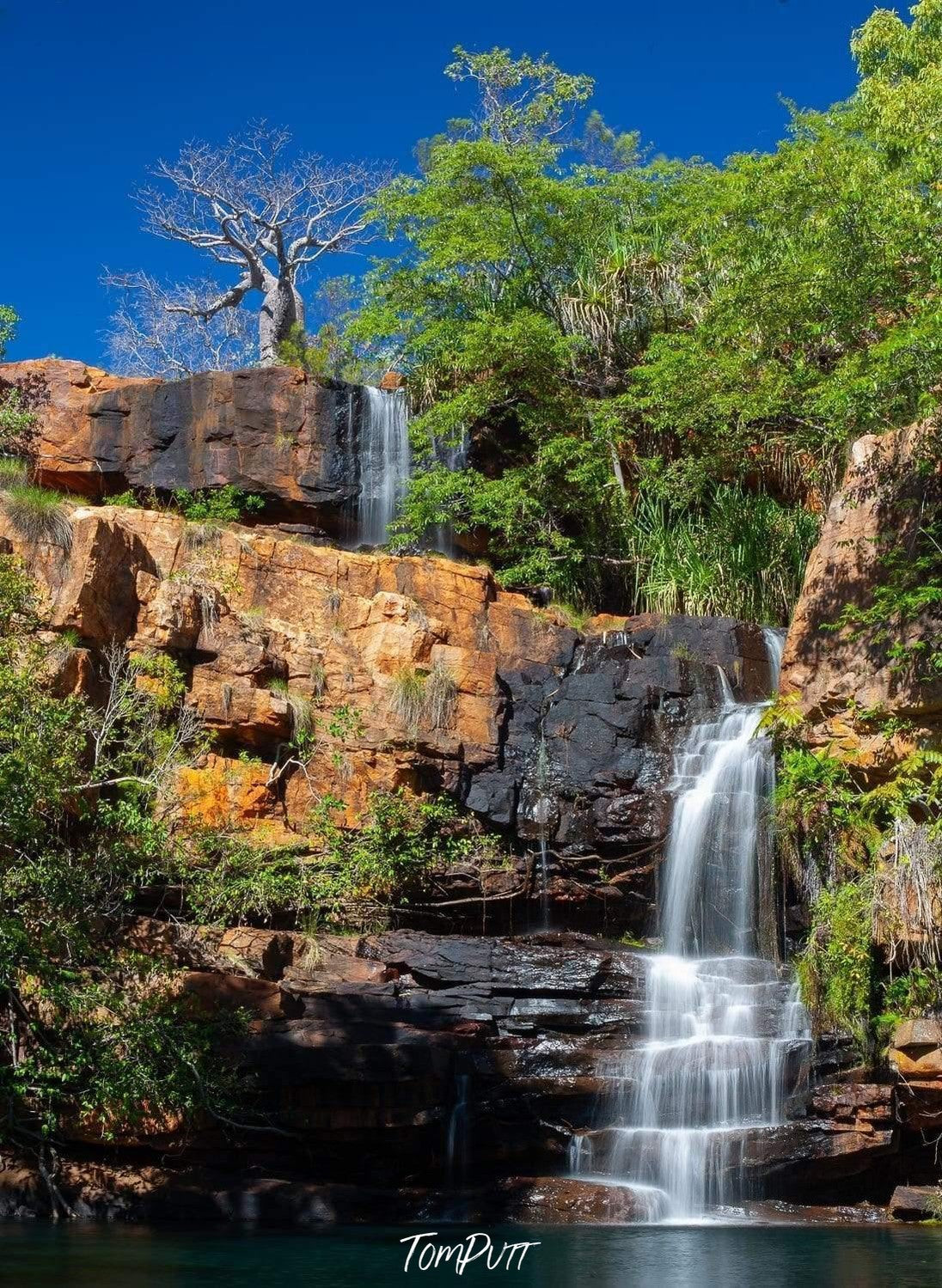 Waterfall below of beautiful shiny mountain walls, Galvin's Waterfall - The Kimberley WA