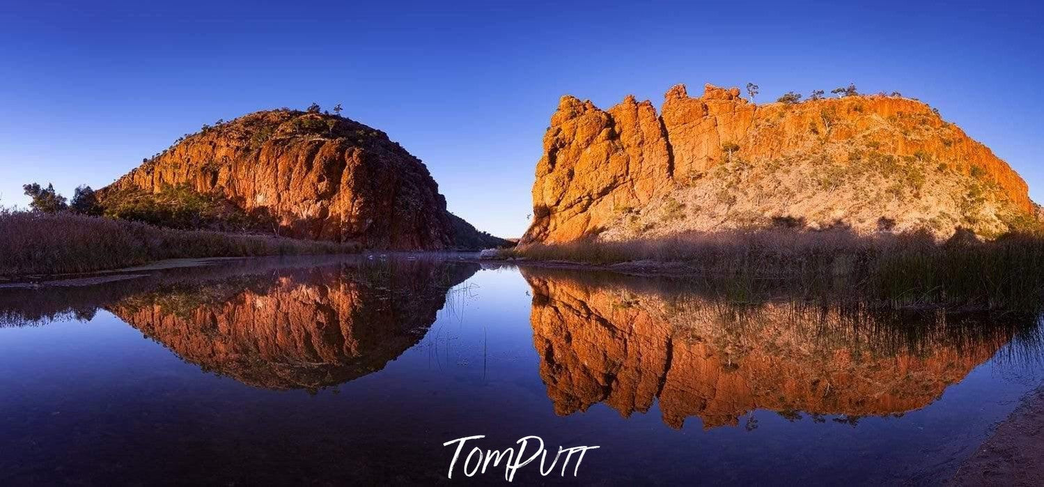 Reflection of two giant mountains in the lake, Glen Helen Escarpment - West Macdonnell Ranges, NT