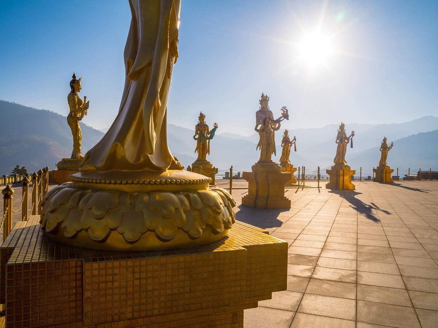 Group of golden standing statues, Golden Statues #2, Bhutan