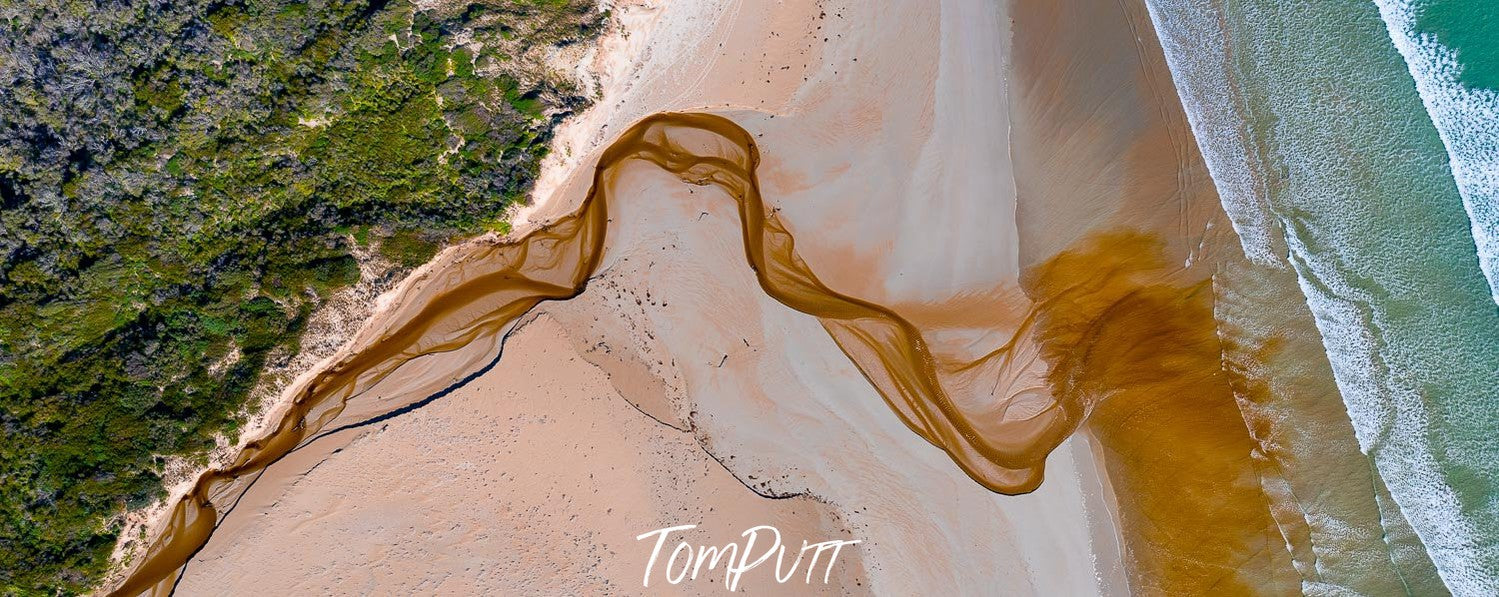 Aerial view of a beach with a unique brown wavy line over, Wilson's Promontory #39