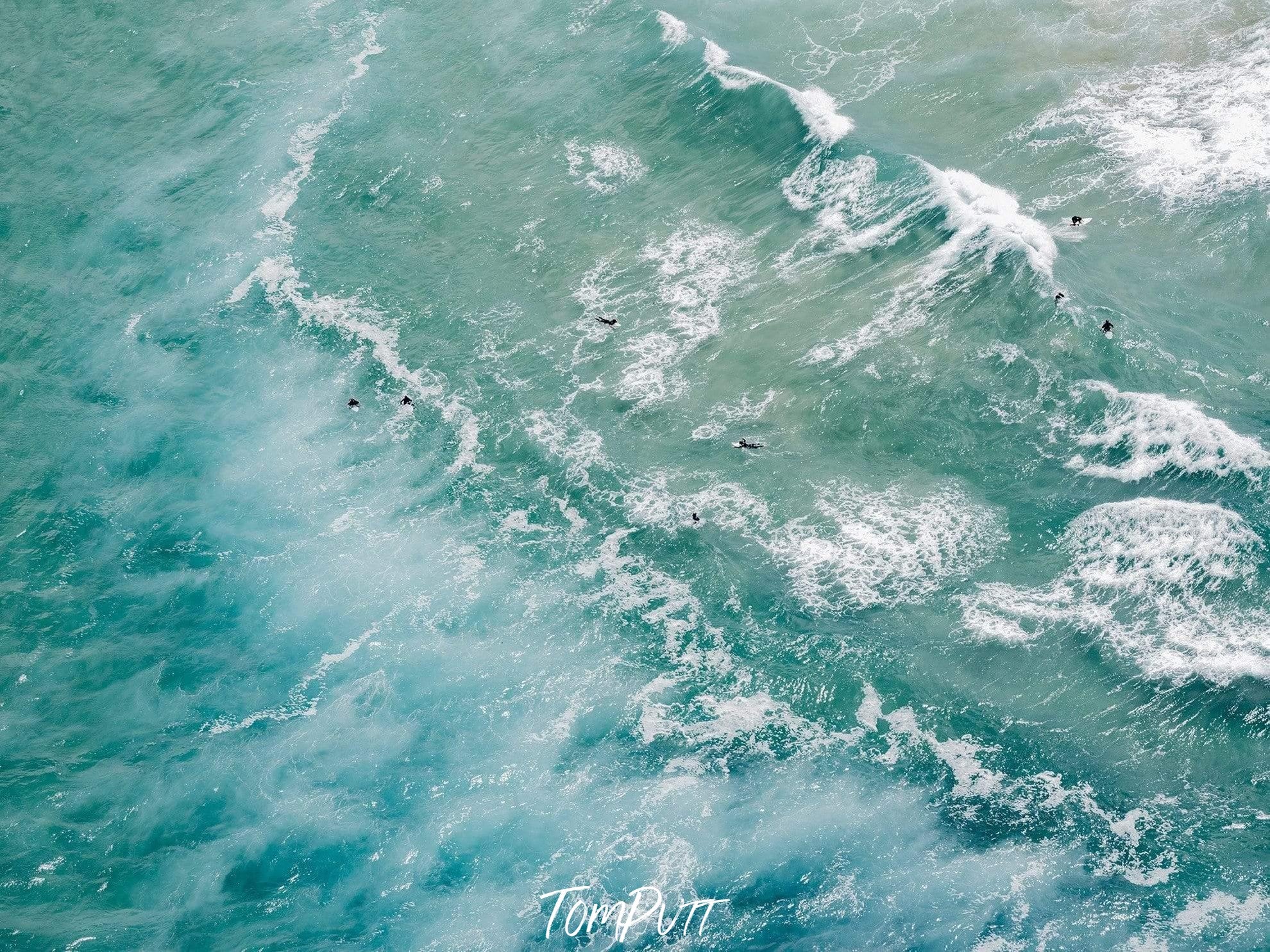 Aerial view of a sea with heavy bubbling waves, Gunnamatta Surfers - Mornington Peninsula VIC