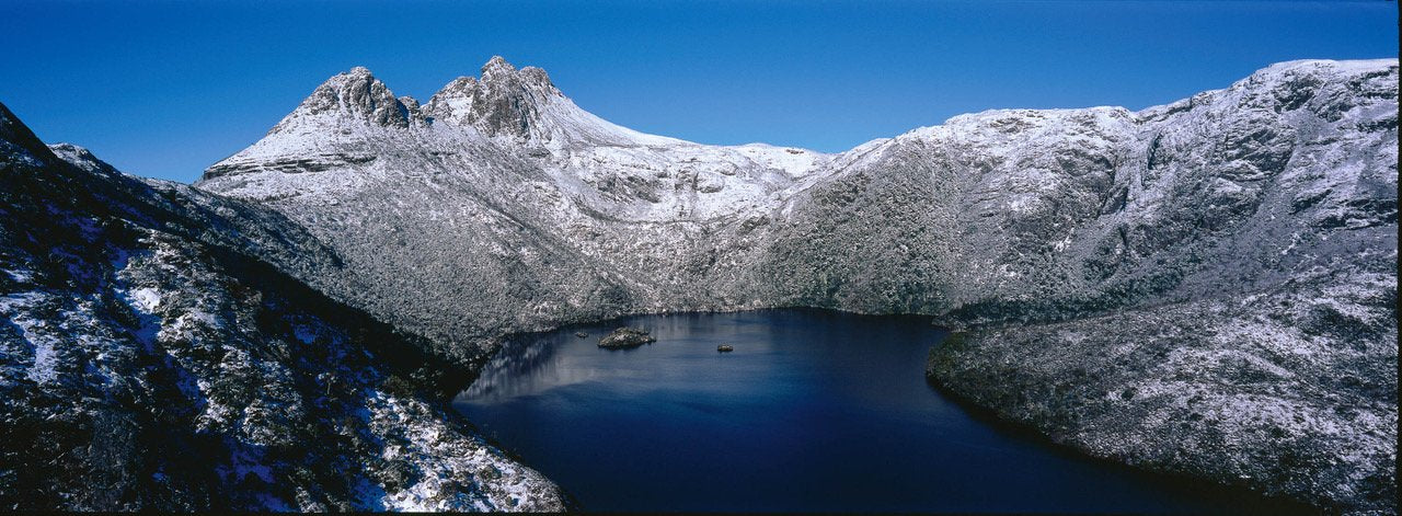 A cold lake surrounded with mountain walls of smoky color, Cradle Mountain #39, Tasmania