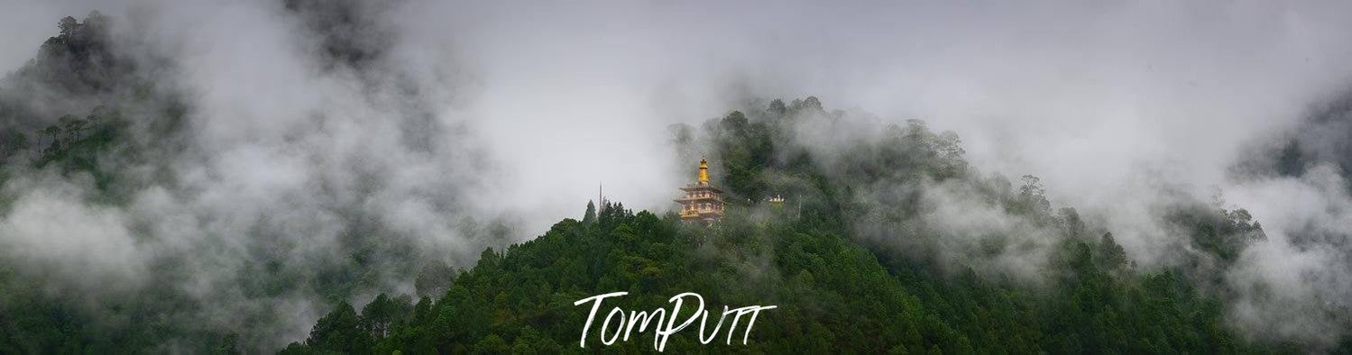 Temple on a peak of the mountain with heavy fog effect, Hidden Temple