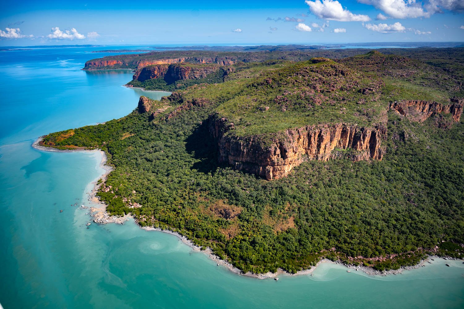A large island covered fully with greenery, Hunter River Headland, The Kimberley