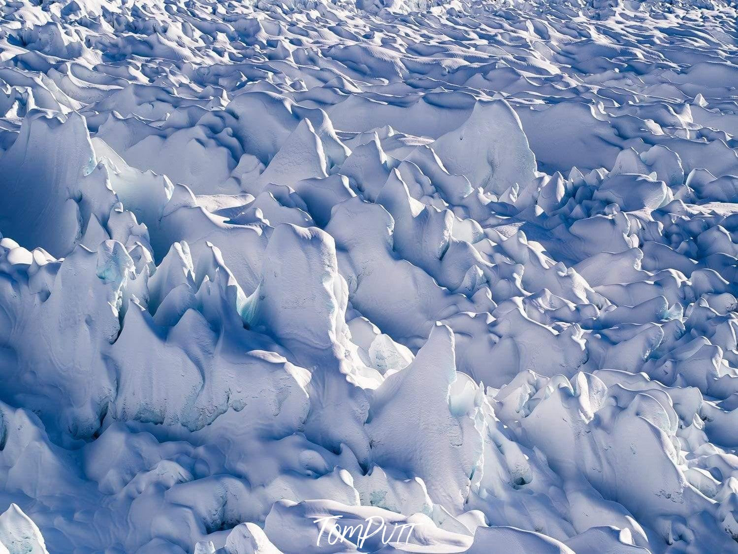 Small zig-zag curves on a snow-covered area, Ice Maze New Zeeland Art