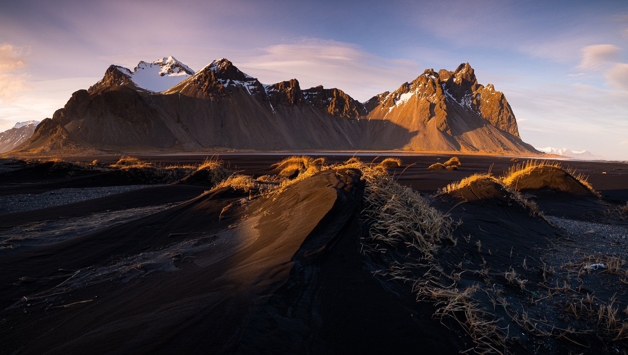 Long brown mountains with the effect of morning sunlight, Iceland #14
