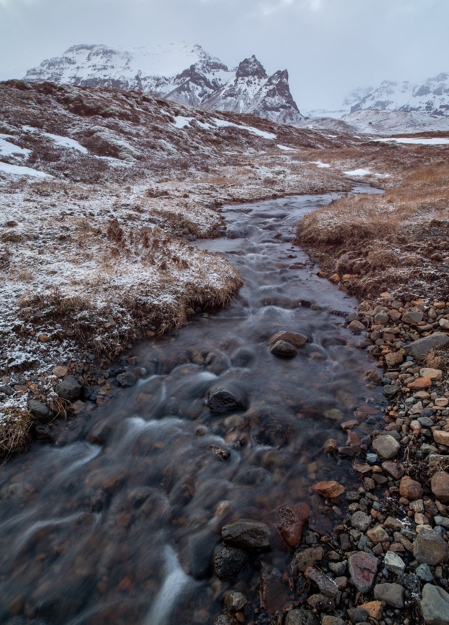 A small watercourse between flat mountain stones, Iceland #21