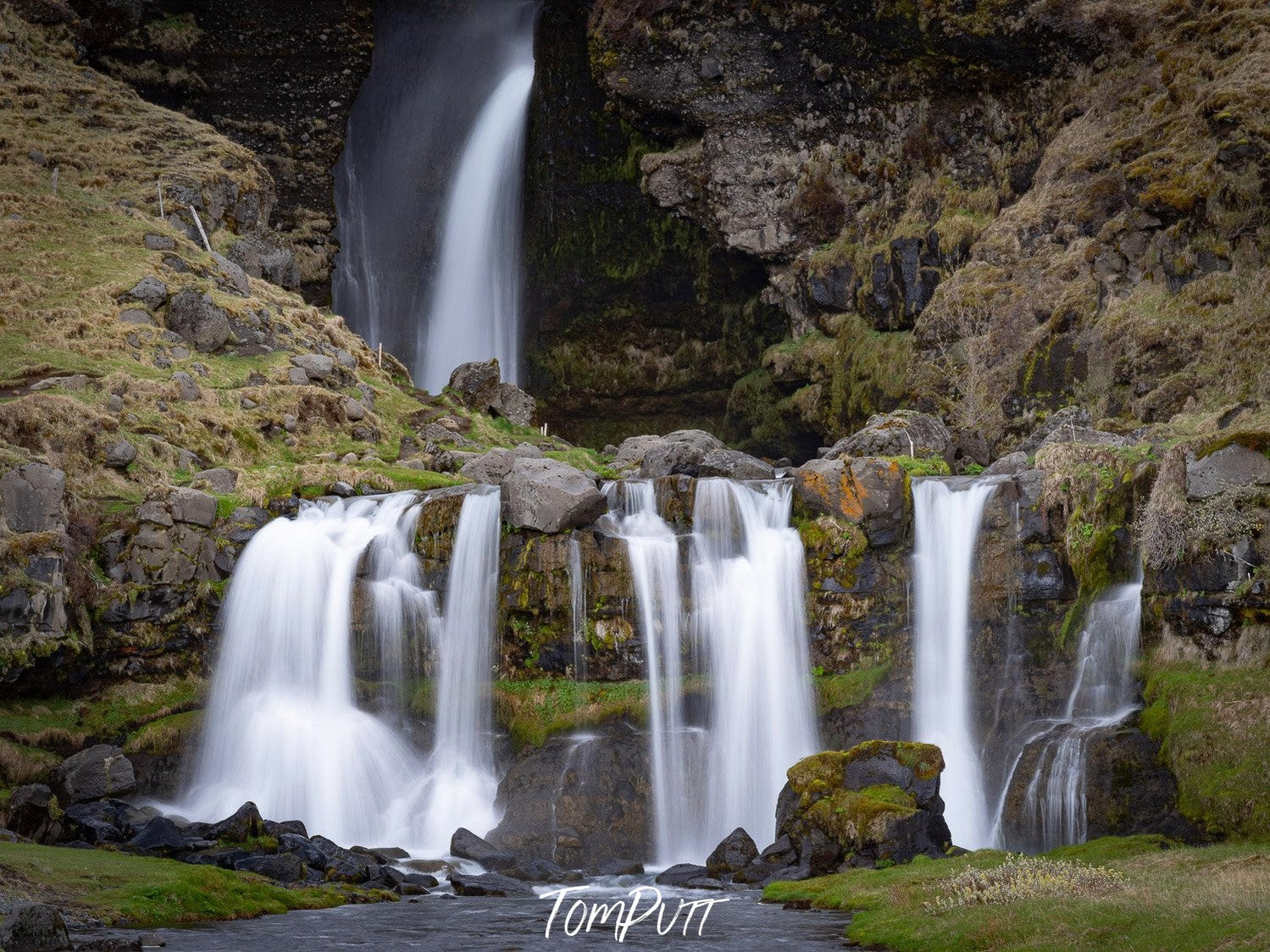 Beautiful sequence of waterfalls from a long mountain wall, Iceland #31